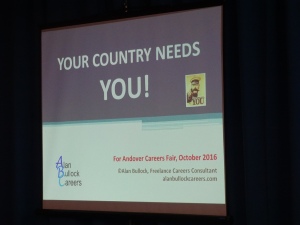 Another new venture was this presentation to over 600 students at the careers fair organised by John Hanson Community School in Andover in October 2016